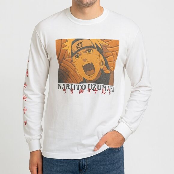 Vtg 2007 Naruto Uzumaki Anime L/S Tee S Shippuden Graphic Single Stitch White - Picture 1 of 7
